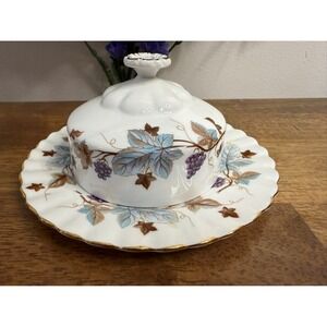 Vintage Royal Albert Lorraine Covered Butter Dish Bone China England Holiday MCM